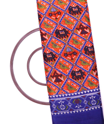 orange blue green patola print silk fabric